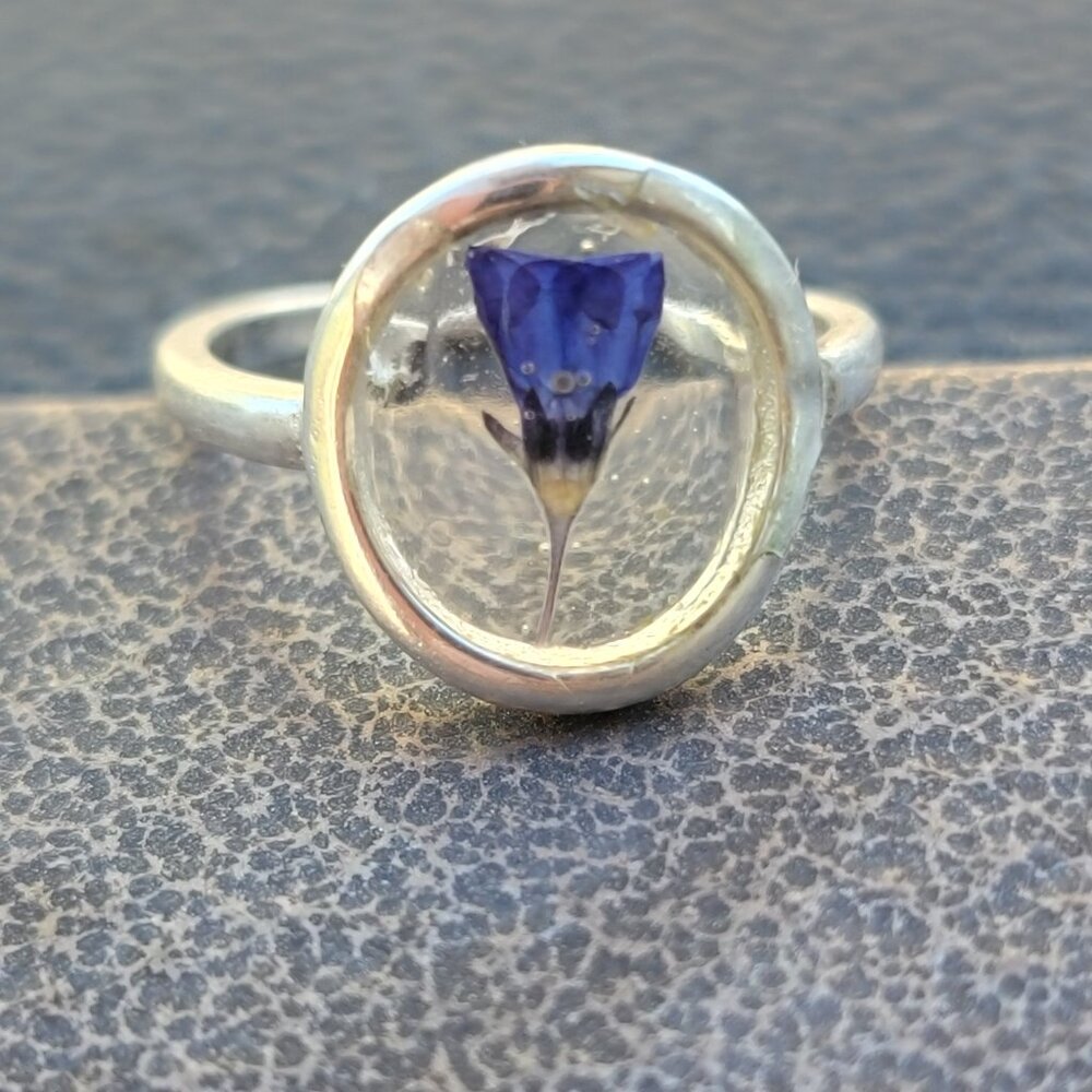 Dainty fairy cottage genuine blue flower adjustable silver ring